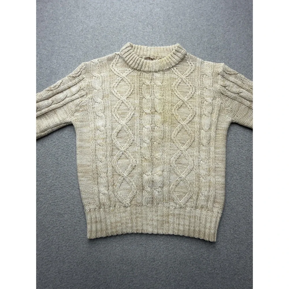 Vintage Montgomery Ward Sweater Mens Large Beige Cable Knit Crewneck Pullover